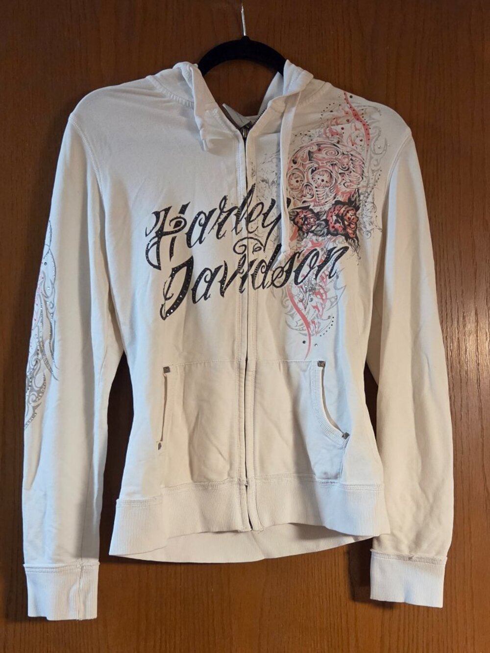 Harley Davidson Women's White Full Zip Sweatshirt- 2011 Size Medium